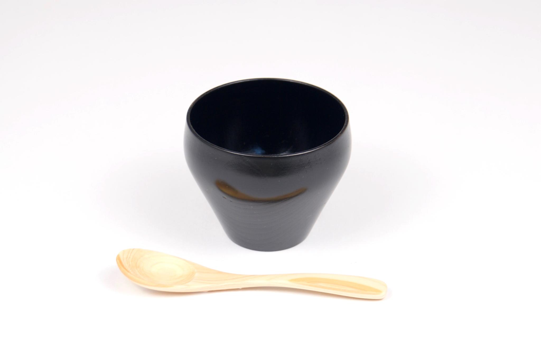 ■デザートカップ黒摺　ひのきティスプーンセット　DD-2524